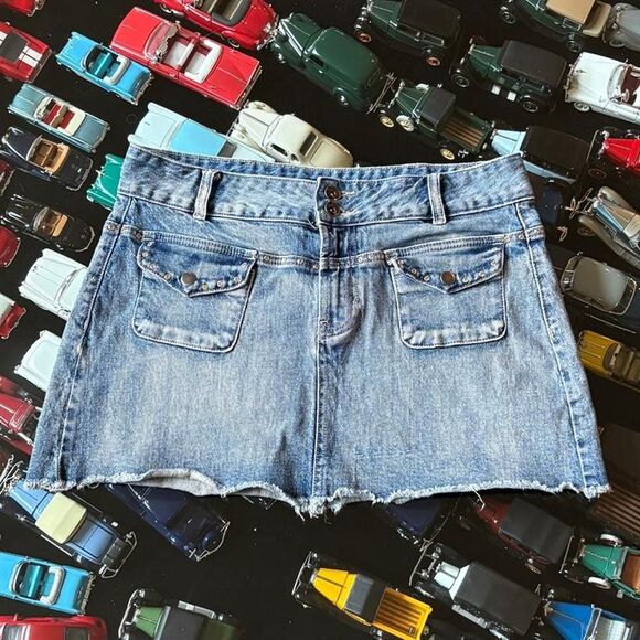 Skull Angel Wings Denim Mini Skirt Hot Topic Emo Goth Scene Social Collision - Picture 3 of 6